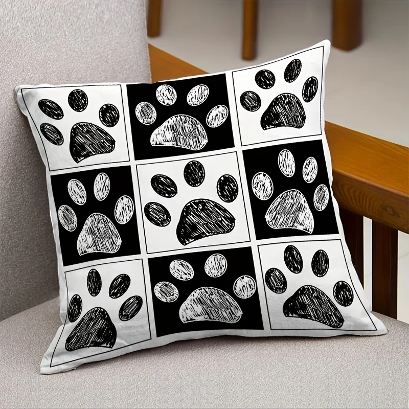 Cute Dog Paw Print Pillow Cover Zipper Removable Home Decor No Insert