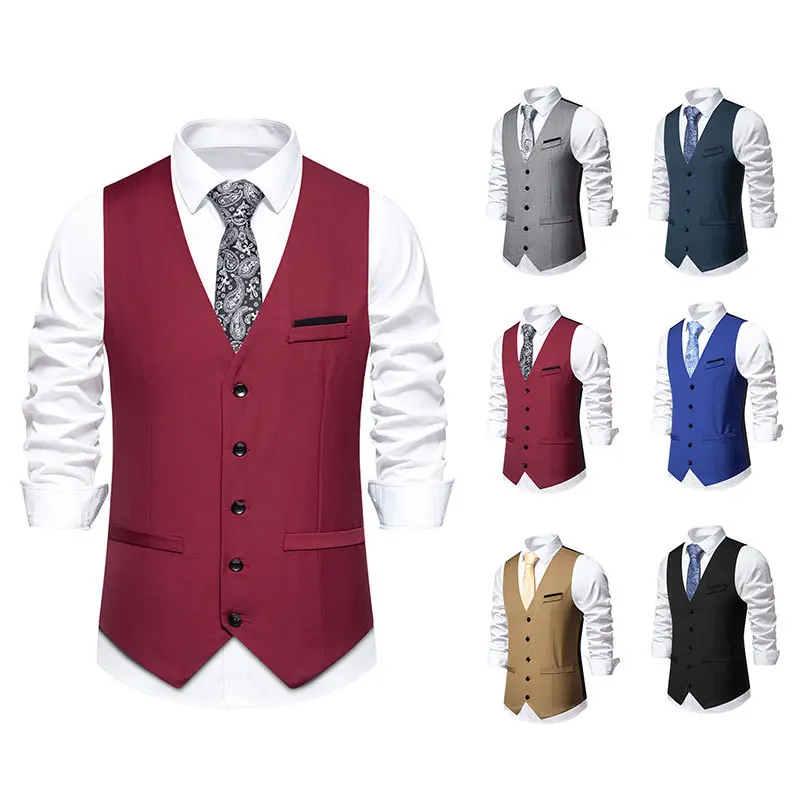 Spring New Men\'s Suit Vest V-neck Single Breasted Solid Color Casual Slim Fit Comfortable Vest Top