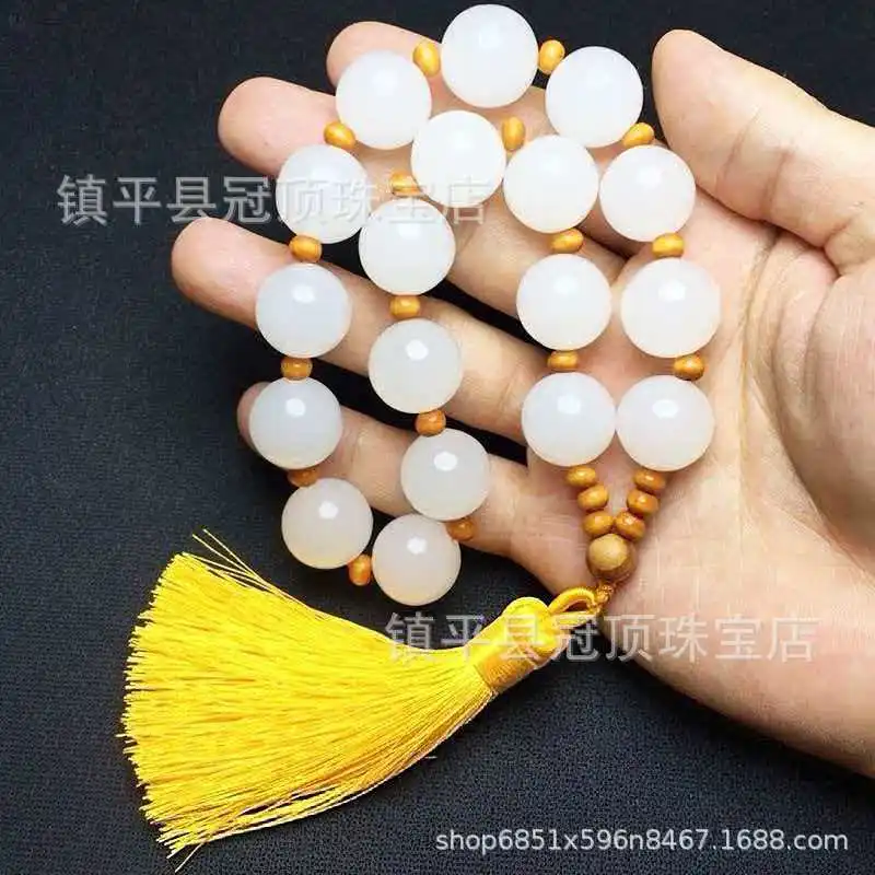 Buddhist Prayer Afghan 16mm Round Beads Jade Handheld Piece Hand