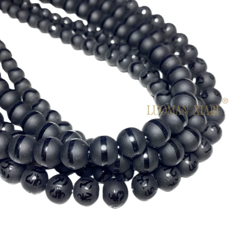 Matte Black Onyx Buddha Beads Tibetan Mantra Carving Loose Spacer Beads for Jewelry Making Diy Bracelet Earrings Accessories