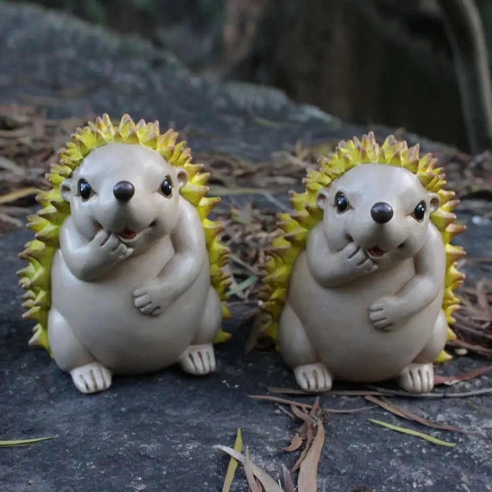 Cute Durian Hedgehog Figurine Mini Funny Simulation Hedgehog Durian Ornaments Resin Craft Realistic Hedgehog Statue