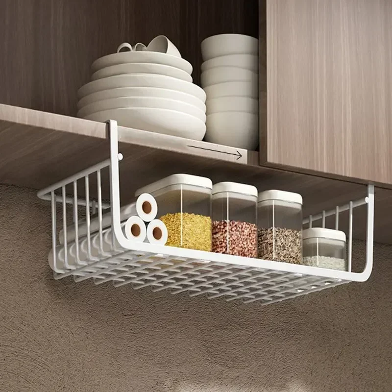 2025  Hanging Net Basket Large Capacity Hanging Storage Basket Iron Material Under Cabinet Wall Wardrobe Home Kitchen Tools