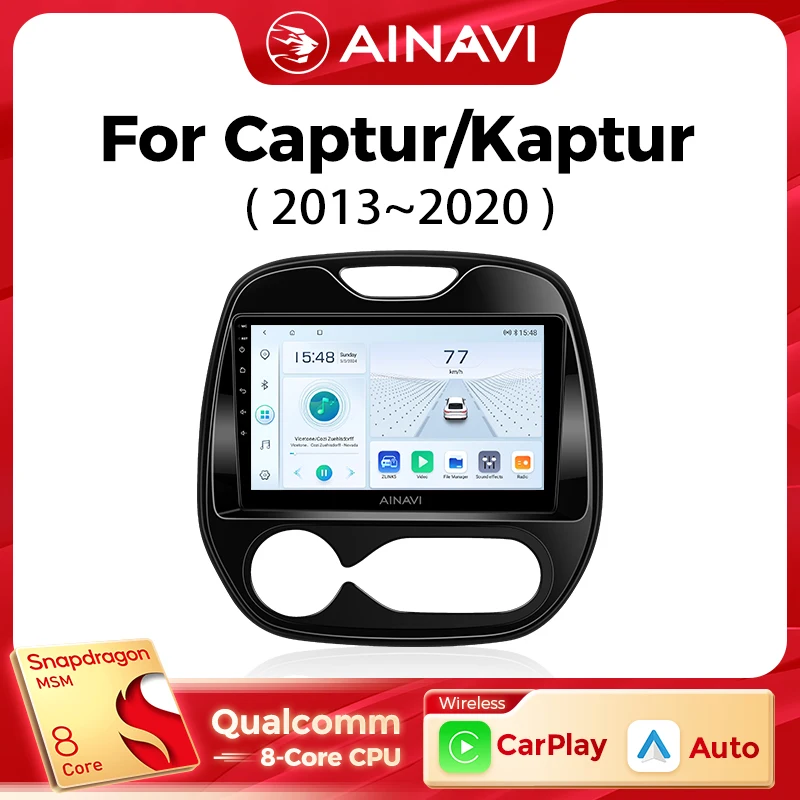 

Ainavi Car Multimedia Player For Renault Kaptur Captur Clio Samsung QM3 2013-2020 wireless Carplay Android Auto 4G Wifi 2din