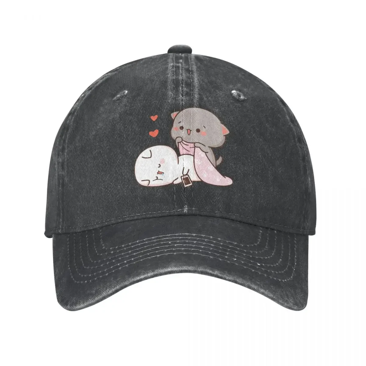 Kawaii Pfirsich und Goma Mochi Sabbern Männer Frauen Baseball Caps Cartoon Katze Distressed Denim Hüte Workouts verstellbare Passform Kopfbedeckung