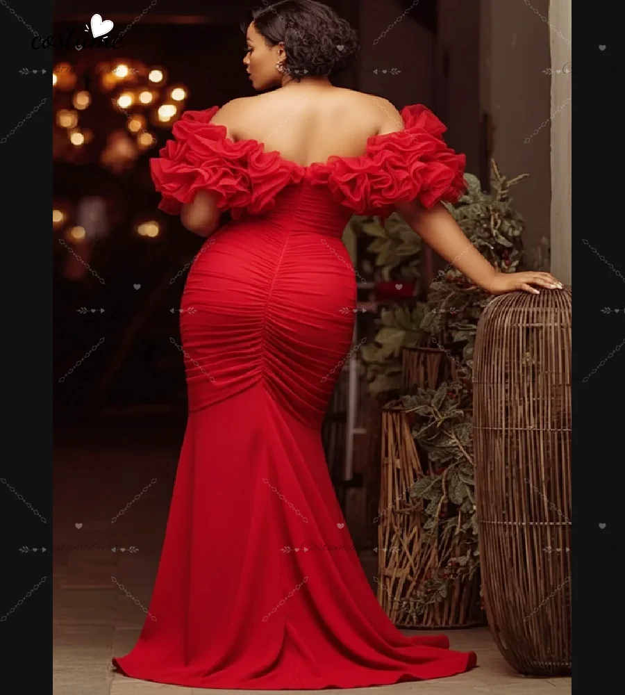 Elegante abito da sera a sirena rossa 2026 Abito da ballo africano taglie forti per ragazze nere Festa formale per occasioni di compleanno con spacco sexy