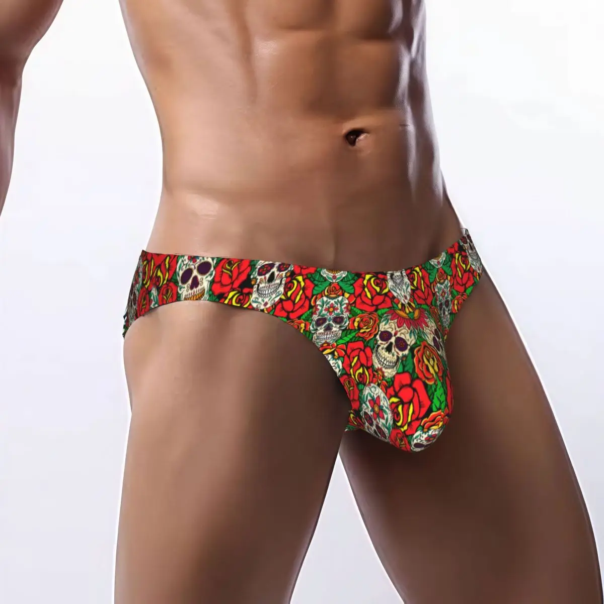 

Men Bikini Briefs Sugar Skulls And Roses Male Underwear Breathable Underpants