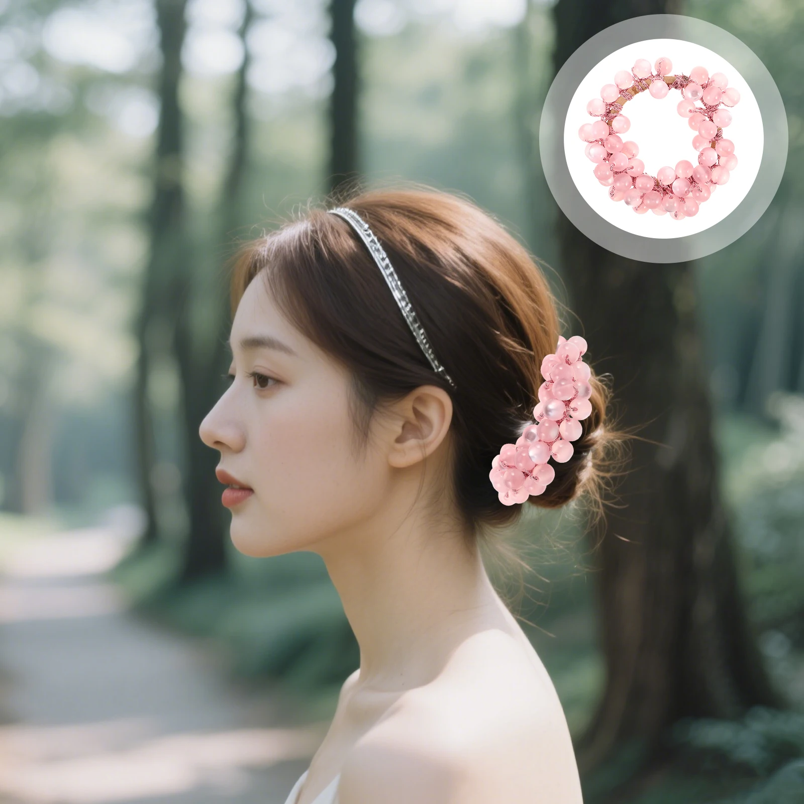 

Soft Pink Crystal Ties Stretchy Cat Eye Stone Scrunchies For Women Girls Elegant Ponytail Holders Boho Style Glitter Elastic