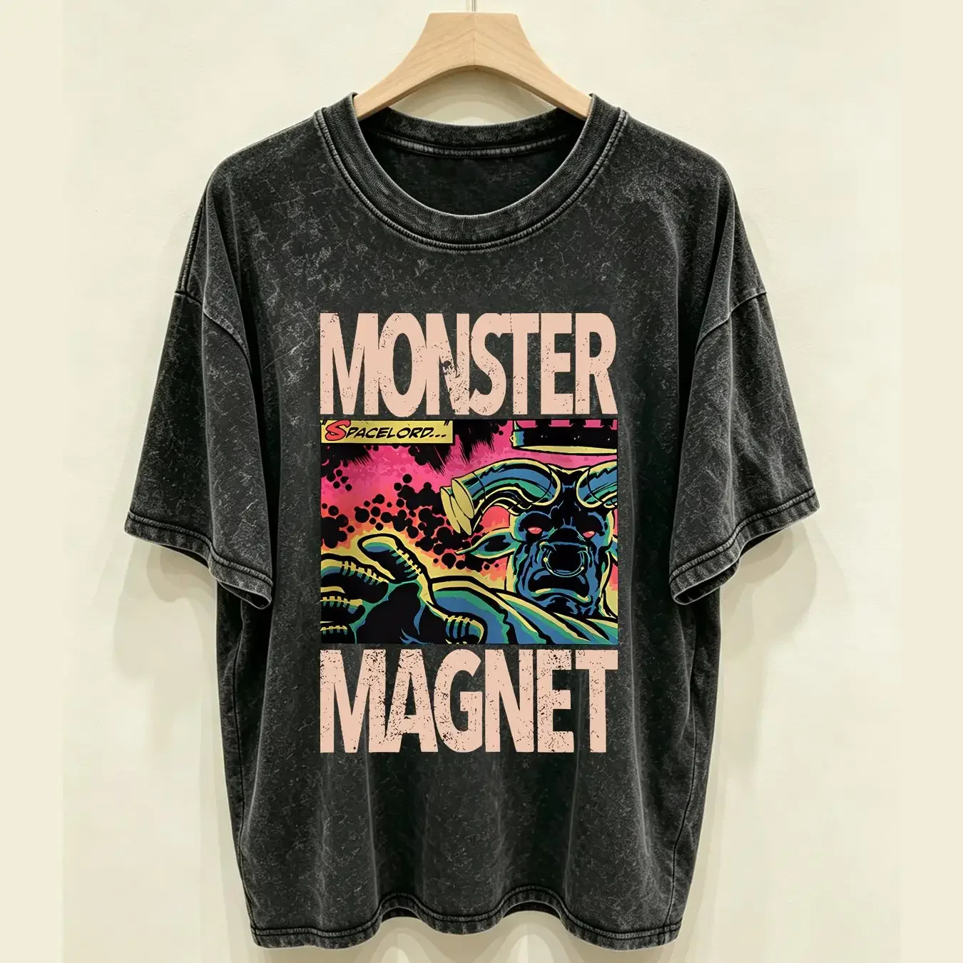 washed T Shirt Monster Magnet American Rock Band Space Lord S 2XL vintage Washed Stretched Stylish fashion Slightly Versatile
