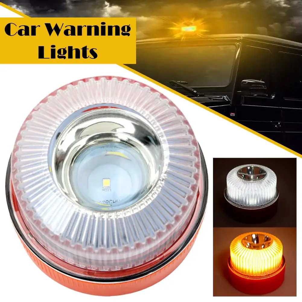 V16 Flashing Light LED White Emergency Light Yellow Magnetic Traffic with Bottom Car Battery Warning Strong Light Flash Q5Z7