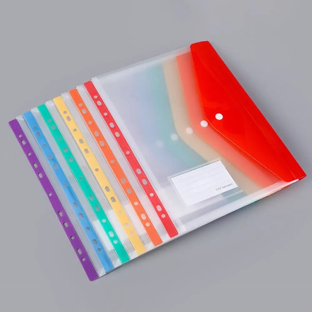

6 pcs Simple Design Plastic Binder Folders Clear A4 Binder Pocket 11 Holes Snap Closure Punched Pockets School