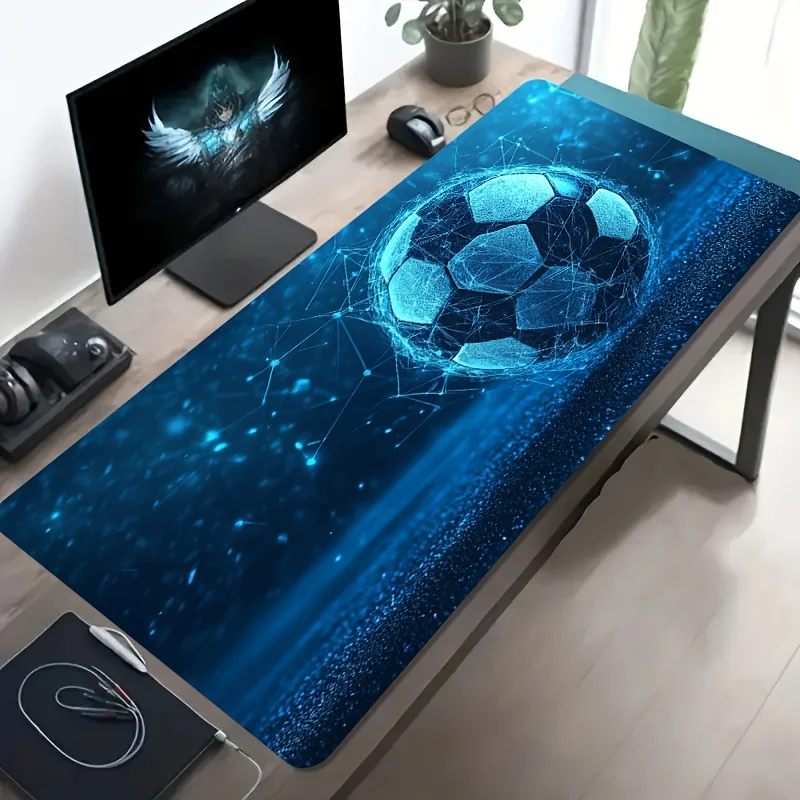 Iron Decor Large Gaming Desk Mat Futuristic Soccer Print Non Slip Washable Stain Resistant Rubber Base Office Computer Desktop P