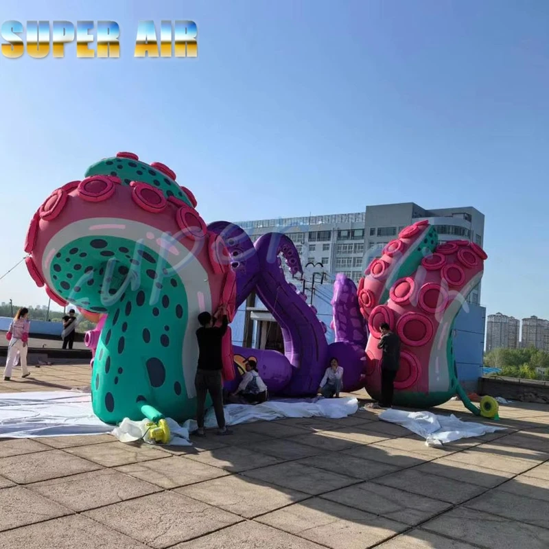 Pulpo inflable de siete colores con soplador de aire para espectáculo, decoración de escenario al aire libre fascinante personalizada