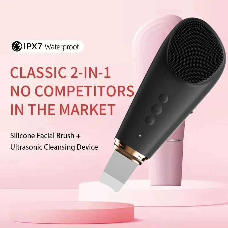 Dispositivo de limpeza de massagem para cuidados com a pele 2 em 1, ferramenta facial para limpeza de poros, removedor ultrassônico de cravo, esfoliante facial