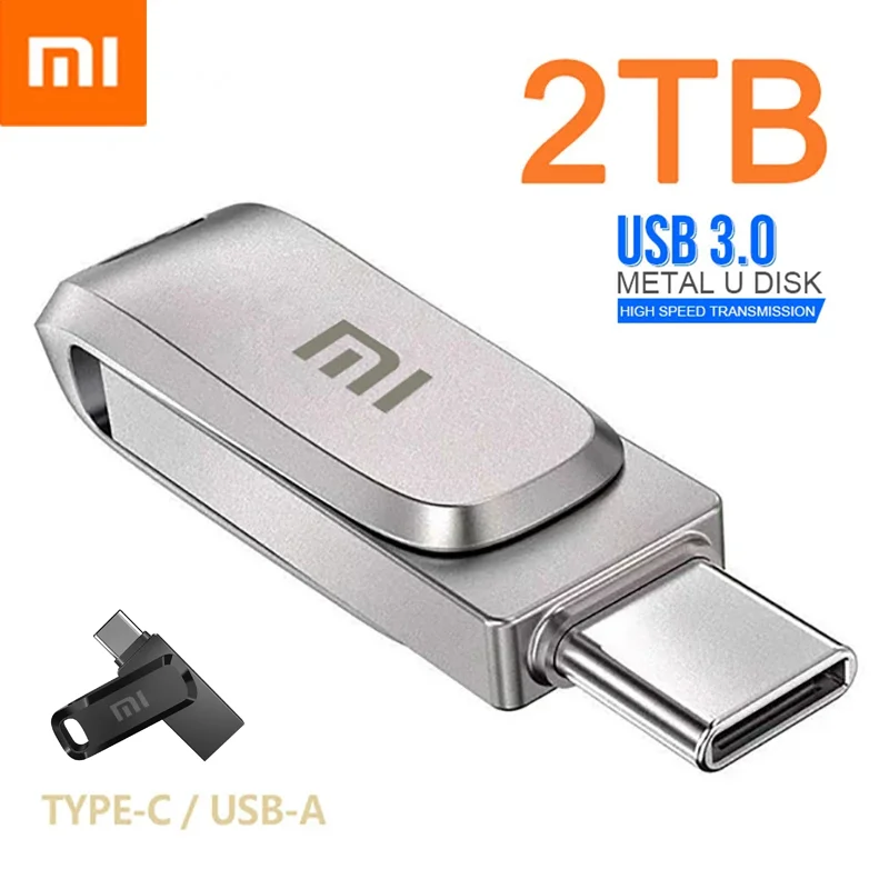 Xiaomi-Mini Metal Alta Velocidade USB Flash Driver, Pendrive Portátil, Armazenamento de Memória, Adaptador de Disco 2 em 1 U, 3.0 USB, 1TB, 2 em 1