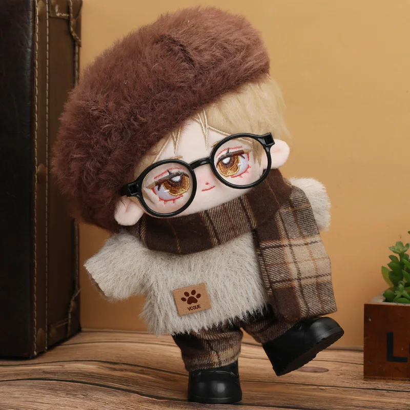 Set di bambole di peluche da 20 cm in stile britannico marrone adorabile cambiamento di outfit invernale adatto per bambole di cotone giocattolo di peluche da collezione