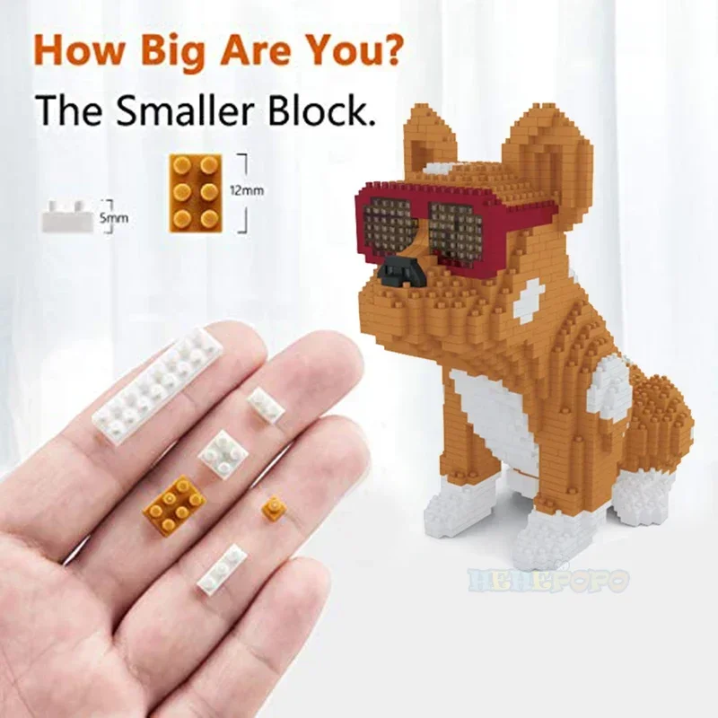 Fashion Bull Dog Building Block 7057 7058 Eyeglasses Animal Pet DIY 3D Model Mini Diamond Building Toys