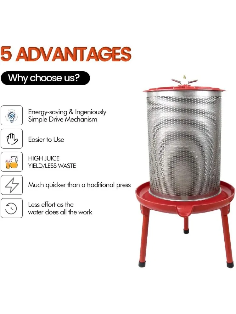 ماكينة ضغط نبيذ الفاكهة - ماكينة مثانة النبيذ الجانبية الخالية من الكهرباء/المياه، صناعة العصير الطبيعي (10.7 جالون، مع ملف