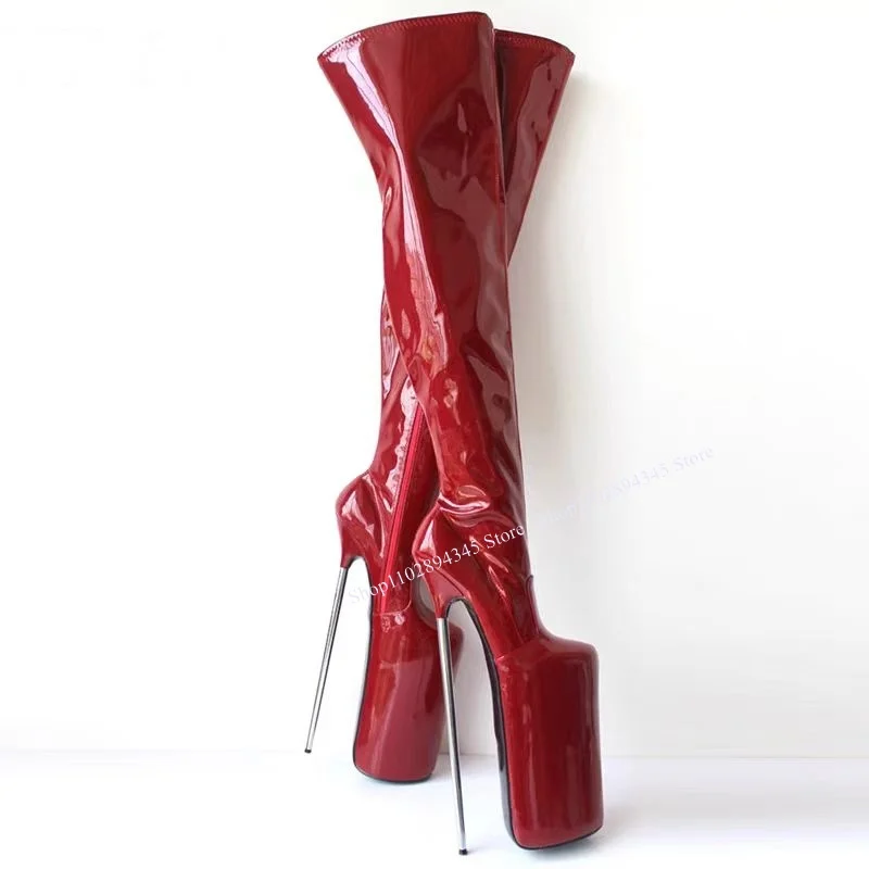 

Red Over Knee High Platform Boots Pointed Toe Thin High Heel Fashionable Cool Sexy Western Winter Woman Shoes Zapatillas Mujer