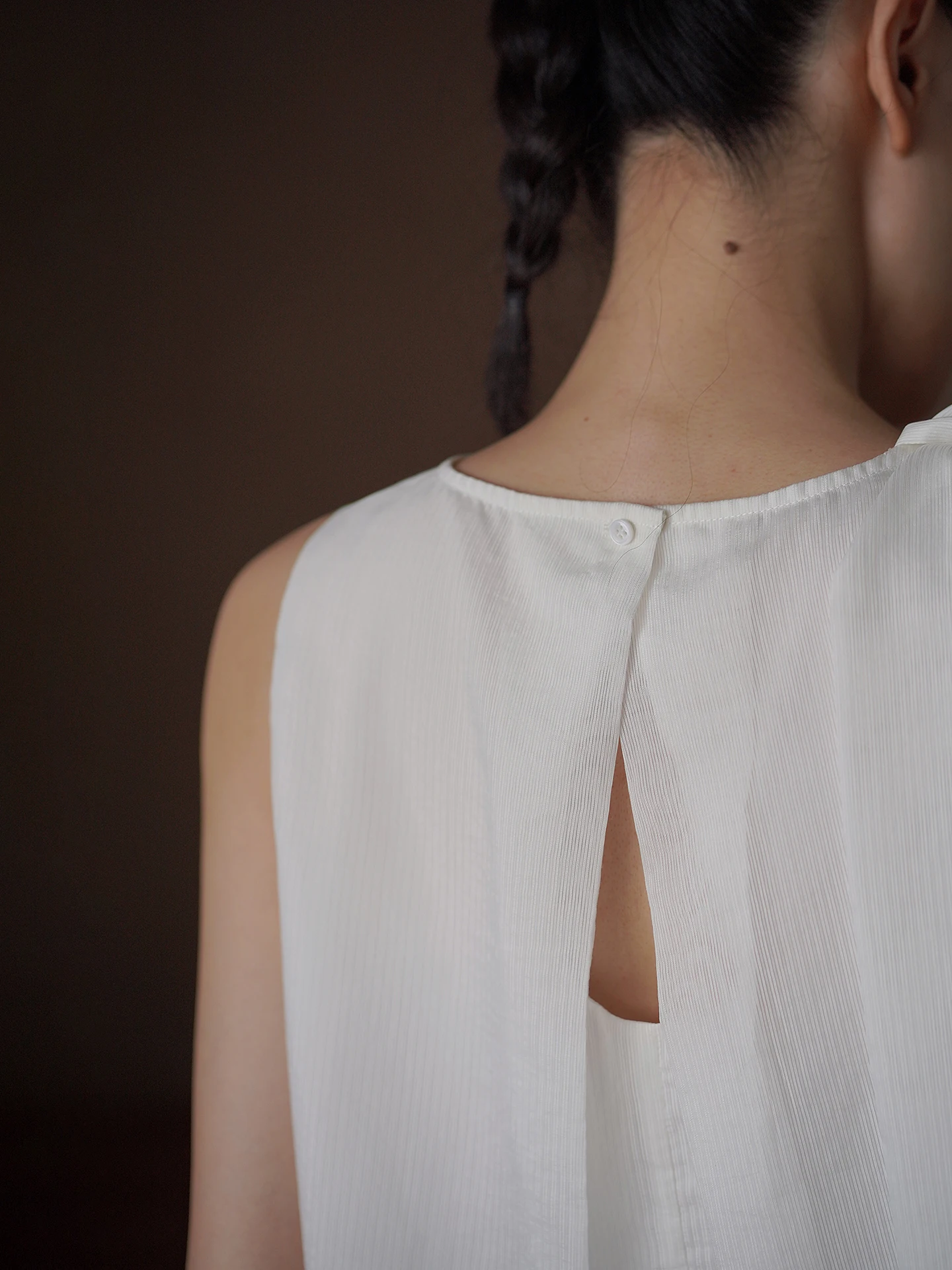 Hacikis Miss Haechi Double Layered A-Line Vest round Neck Sleeveless Detachable Sash Transparent Mesh Slimming Summer Top