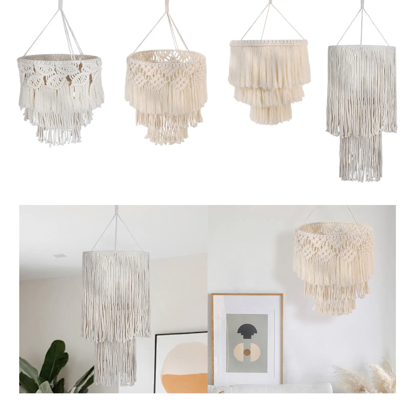 Macrame Lamp Shade Decorative Hand Knitted Modern Cotton Rope Light Shade Lampshade for Bedroom Office Dorm Nursery Home Decor