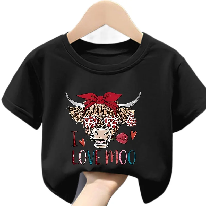 INS filles col rond T-shirt lunettes de dessin animé motif de vache à manches courtes robe d'été pour enfants vêtements pour enfants vêtements pour garçons