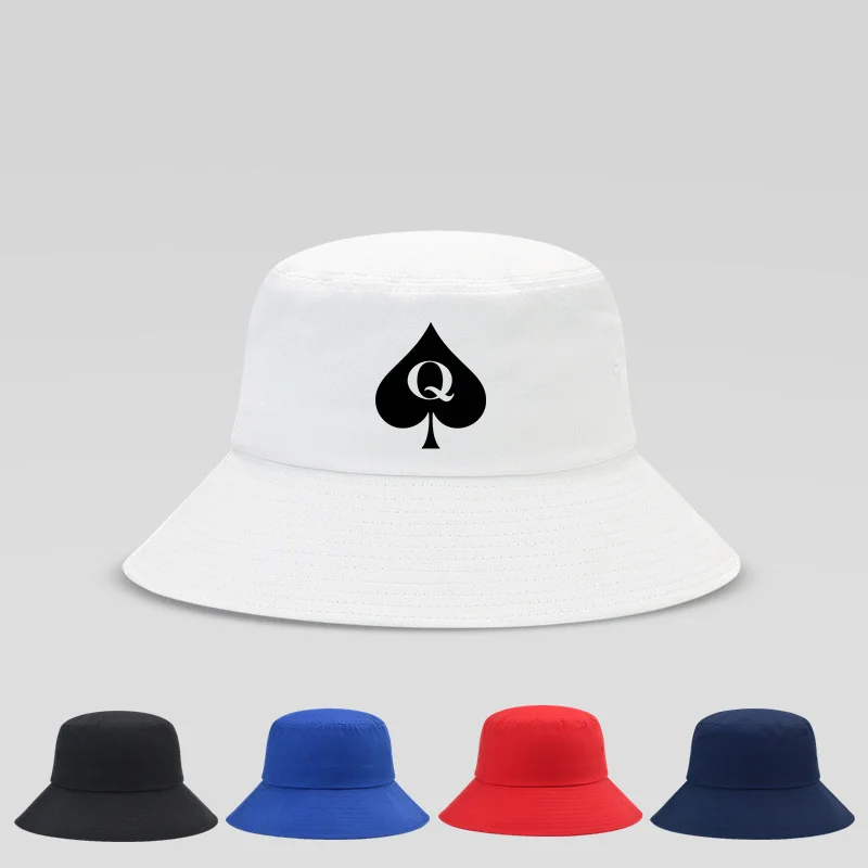 New Fashion Queen Of Spades Bucket Hats For Men and Women Summer Outdoor Hats Cap Black White Red Bucket Hats