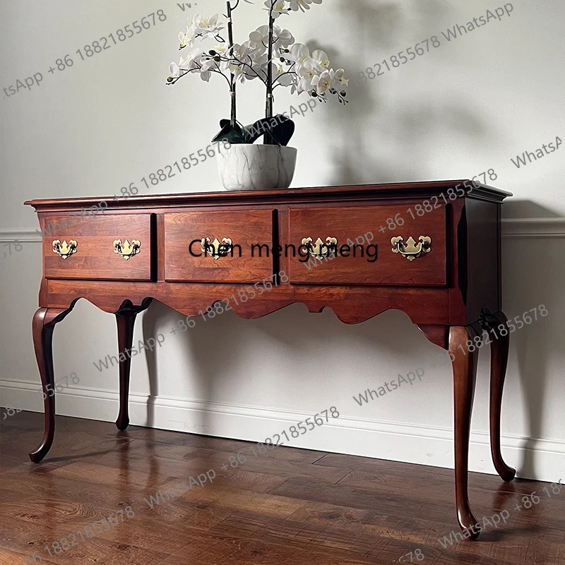 

French antique entrance cabinet, living room solid wood side cabinet, American retro foyer entry cabinet, designer shelf