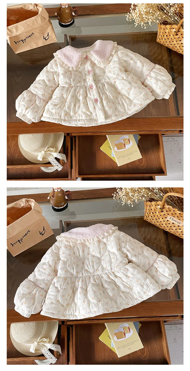 ملابس خارجية للفتيات لخريف وشتاء 2025 سترة جديدة أنيقة من الدانتيل مع طية صدر السترة للدفء والحلاوة واللطيفة ملابس يومية