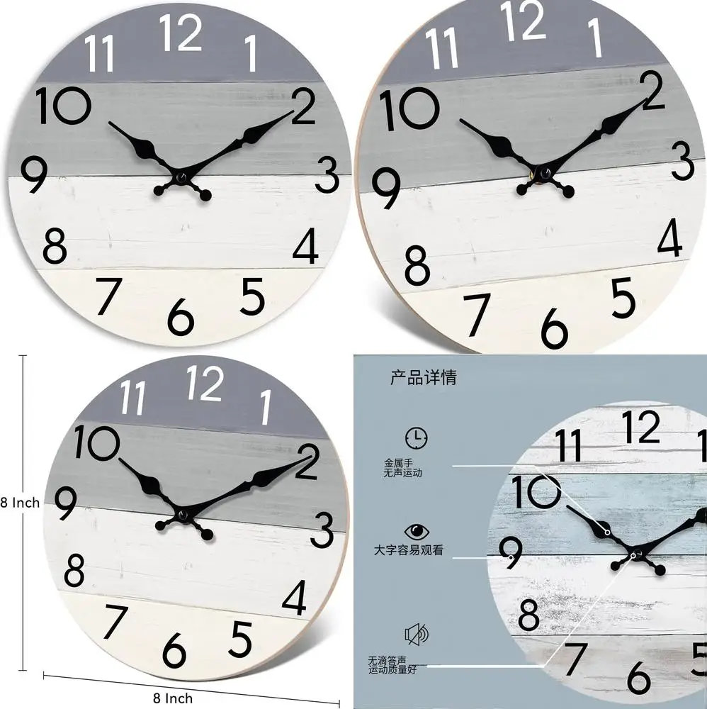 Simple MDF Wood Grain Wall Clock Silent Round Clock for Living Room Home Decor
