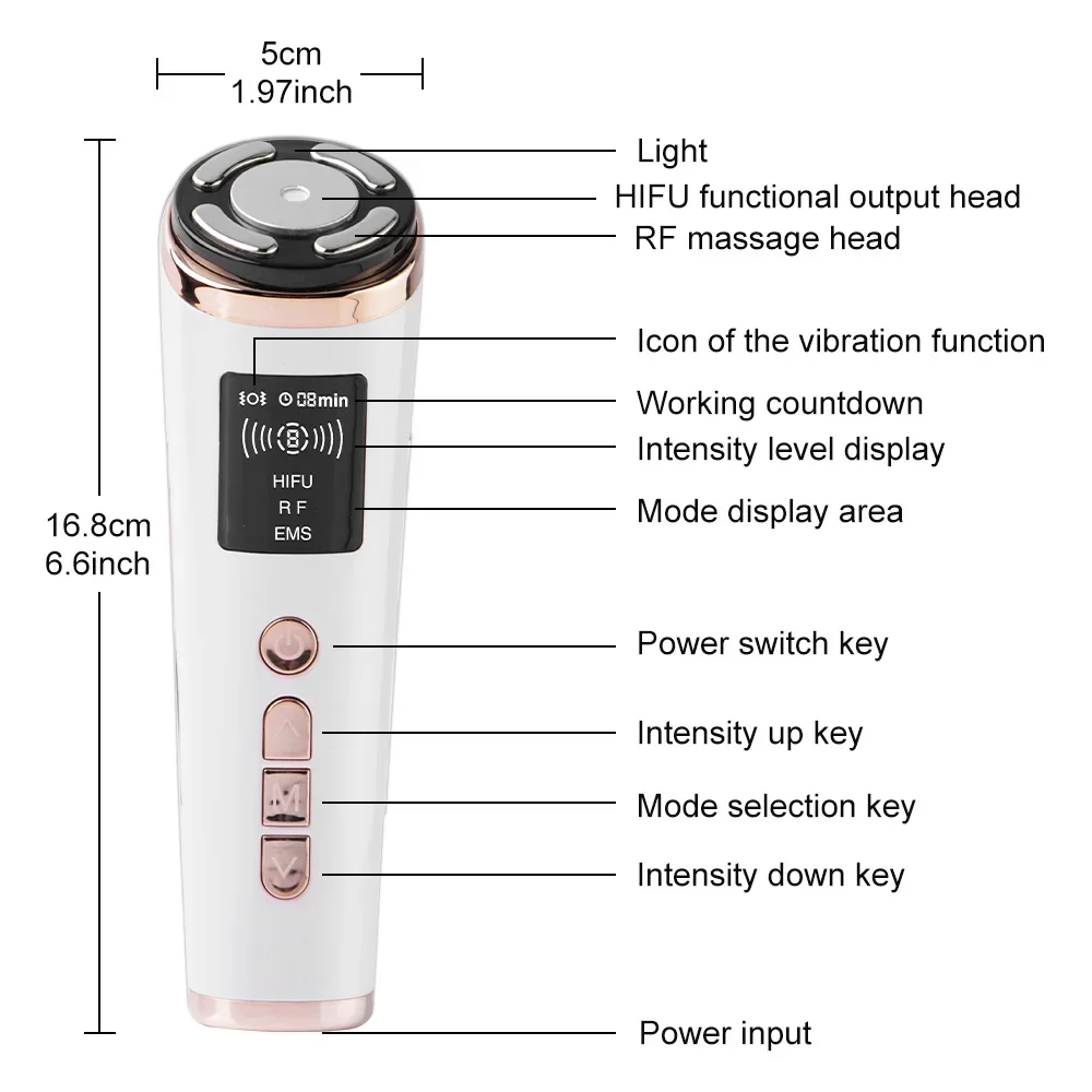 RF Radio Frequency Hifu Ultrasonic Machine EMS Micro Current Facial Beauty Device Firming Skin Tightening Anti-age Face Massager