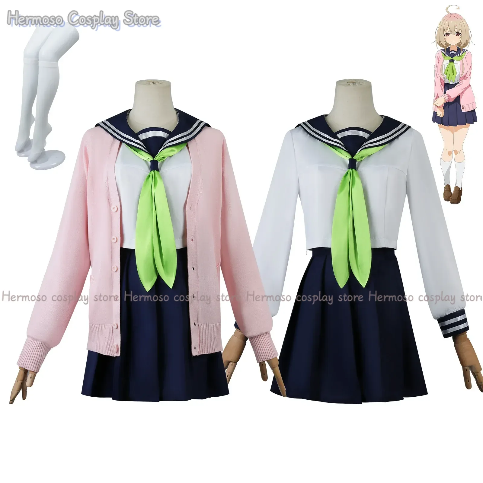 Tanukikoji Kinu Cosplay Costume Wig Anime My Deer Friend Kinu Pink Knitwear School Uniform JK Skirt Women Girls Cosplay Costume