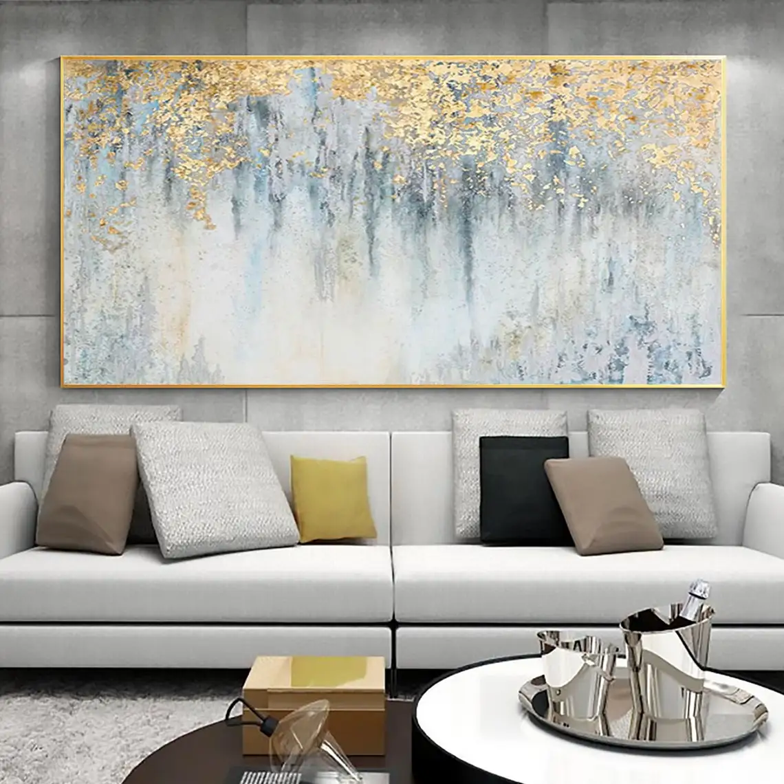 Abstract Gold Leaf Oil Painting On Canvas Original Modern Gold Foil Texture Painting Living Room Large Wall Art Home Decoration