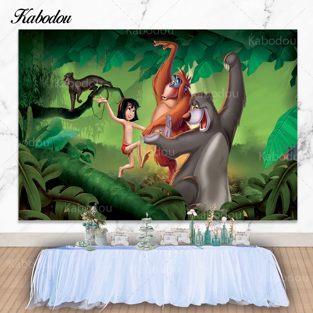 The Jungle Book Photo Backdrop Happy Birthday Decoration  Custom Background Disney Cartoon Safari Boy Photography Decor Props