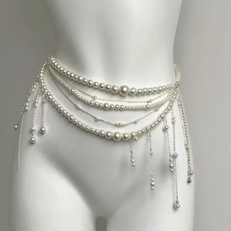 Fashion Multilayer Pearl Waist Chain for Women's Elegant Character Playing Body Accessories Sexy Party Jewelry Gift