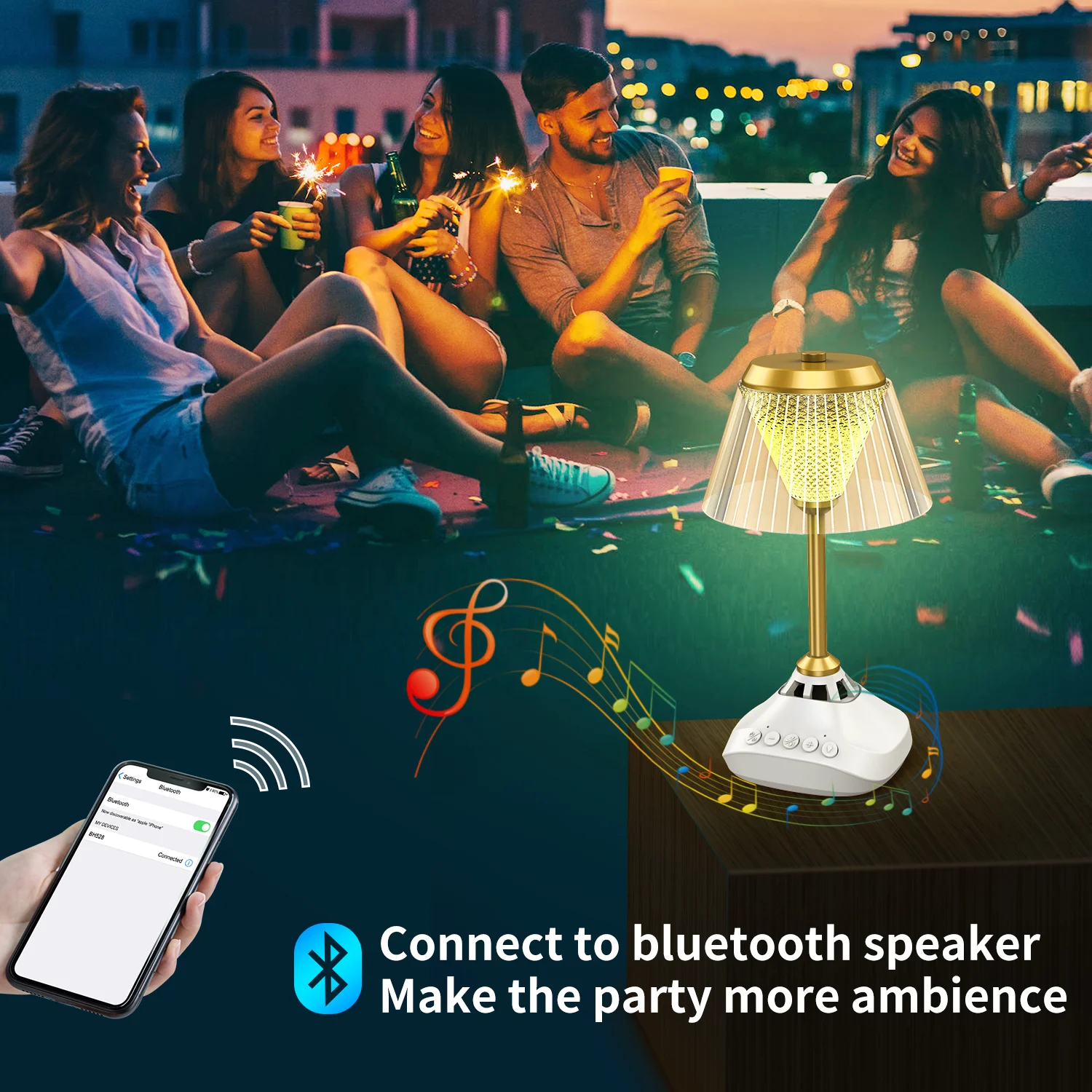 Bluetooth alto-falante lâmpada de mesa 16 cores colorido led night light com controle remoto app