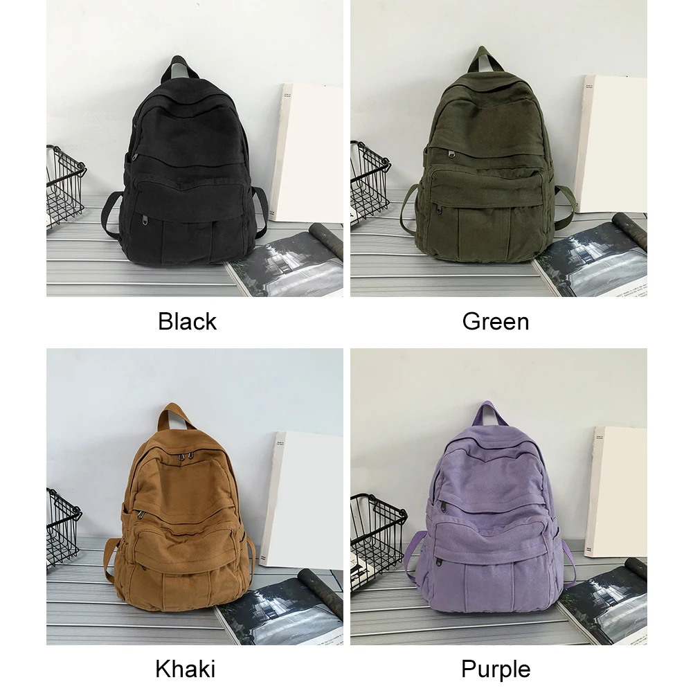 Ladies Backpack Harajuku Women Simple College Student Bag Solid Color Vintage Large Capacity Casual Fashion Schoolbag