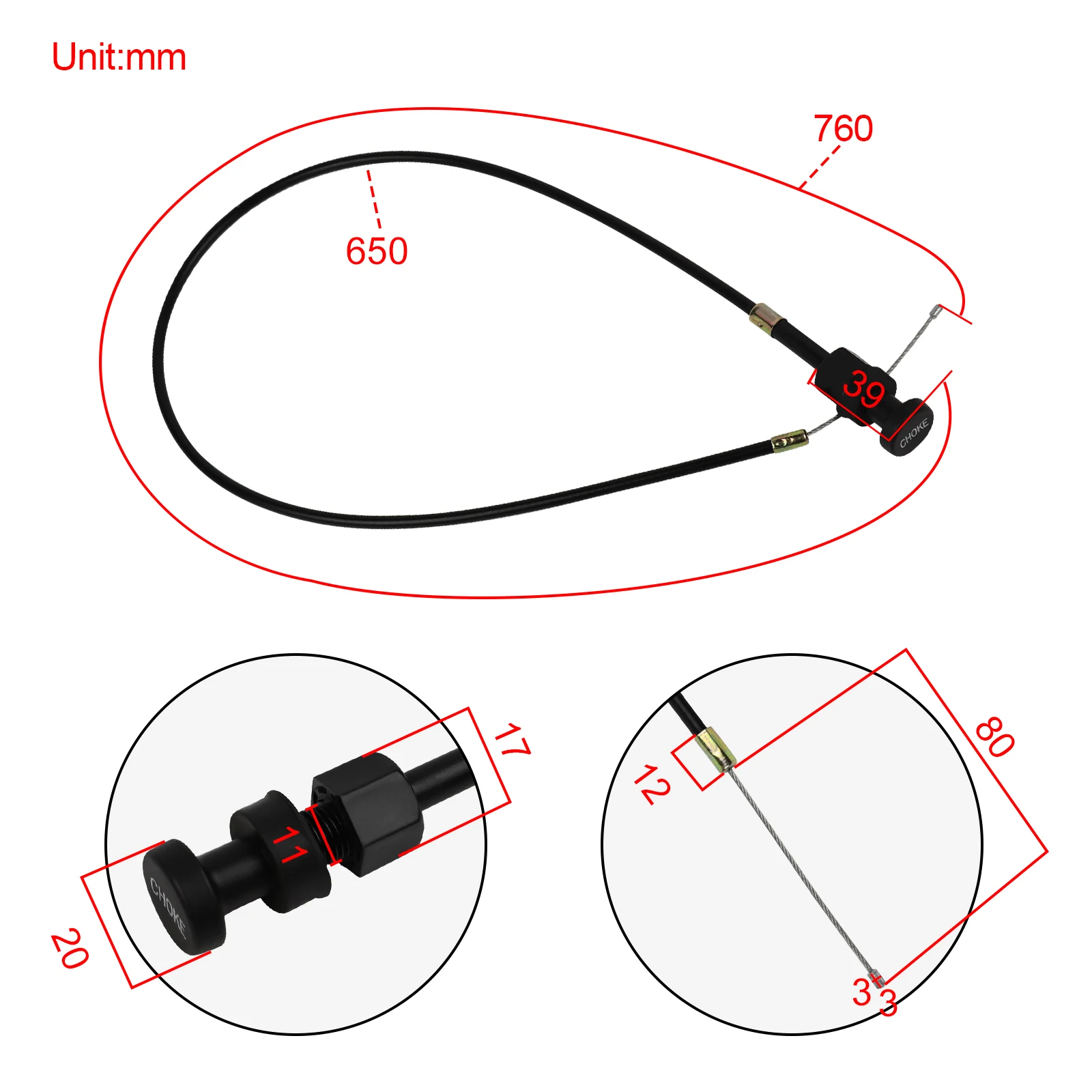 76cm Motorcycle Push Pull Carburetor Choke Cable for Yamaha PW50 PY50 PeeWee Kids Dirt Bike Choke Throttle Cable, 30 inches