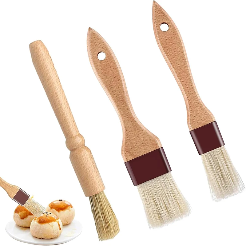 3-teiliges Ölpinsel-Set aus Holz, Grillpinsel, Soßenpinsel-Set, Kuchen, Brot, Butter, Gebäck, Pinsel zum Backen, Küche, Kochpinsel