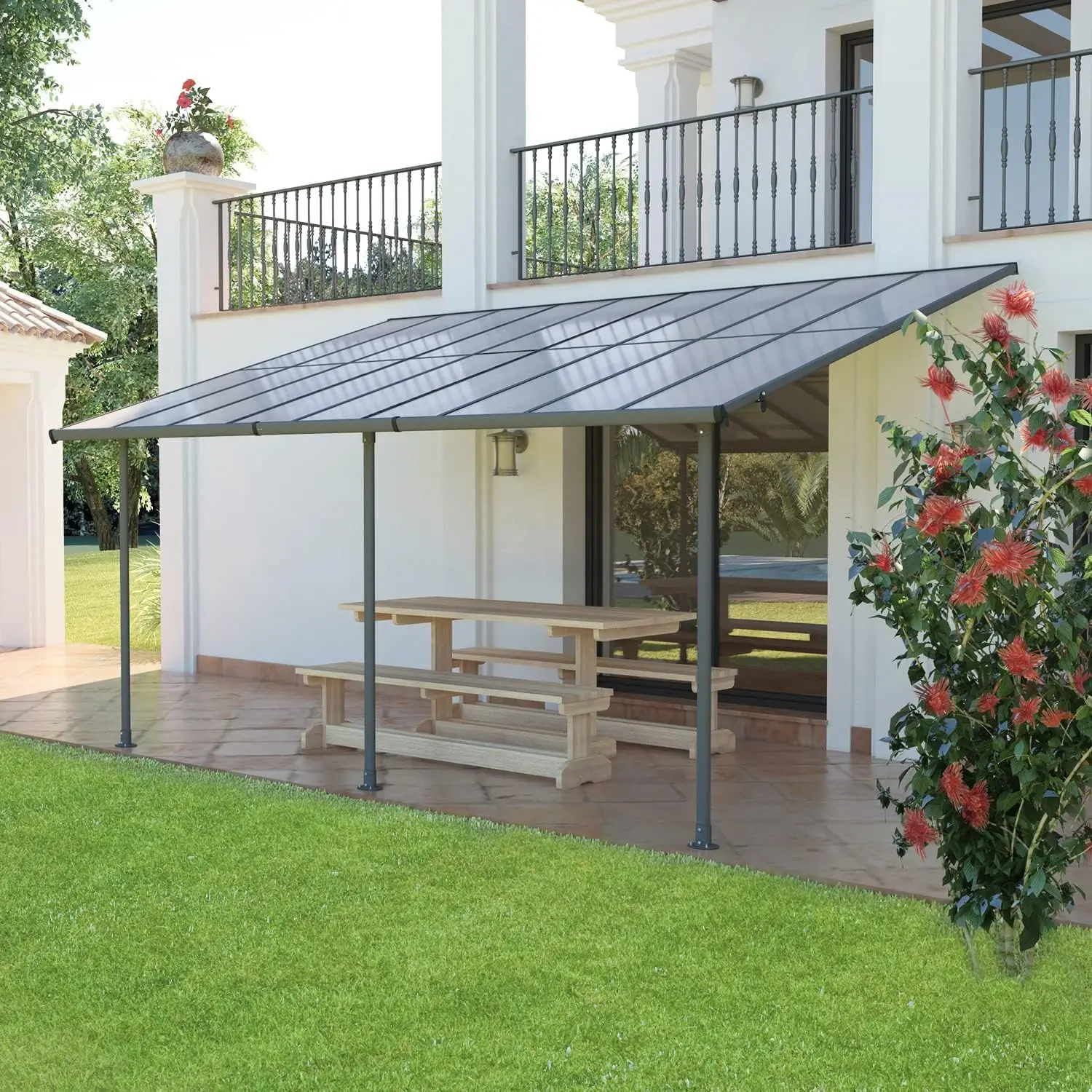 16.5' x 10' Gazebo Outdoor Pergola Polycarbonate Gazebo with Water Resistant and UV Fighting Bronze Panels Canopy