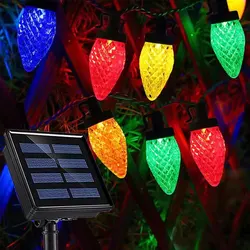 12M 100 LEDS Christmas String Lights Outdoor Solar Lights C7 Bulbs Garland Fairy Lights Outdoor Lighting Xmas Tree Decor 380