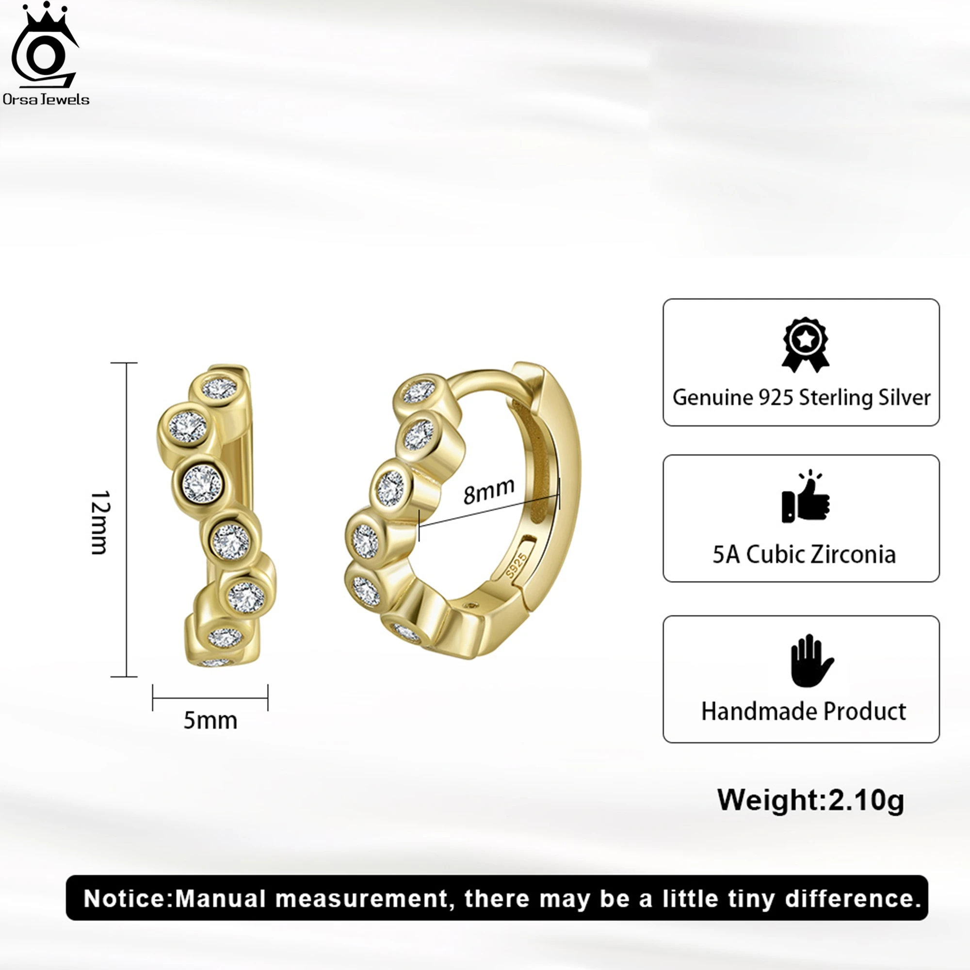 ORSA JEWELS Genuine 925 Sterling Silver Hoop Earrings With AAAA Sparkling Cubic Round Zirconia Ornament Ear Jewelry Gift APE142