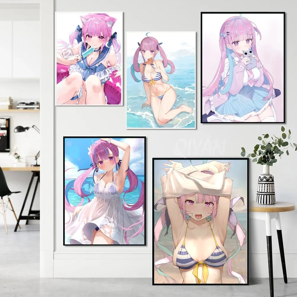 Minato Aqua Hololive Vtube Game Anime Poster Paper Print Home Living Room Bedroom Entrance Bar Cafe Art Painting Decoration