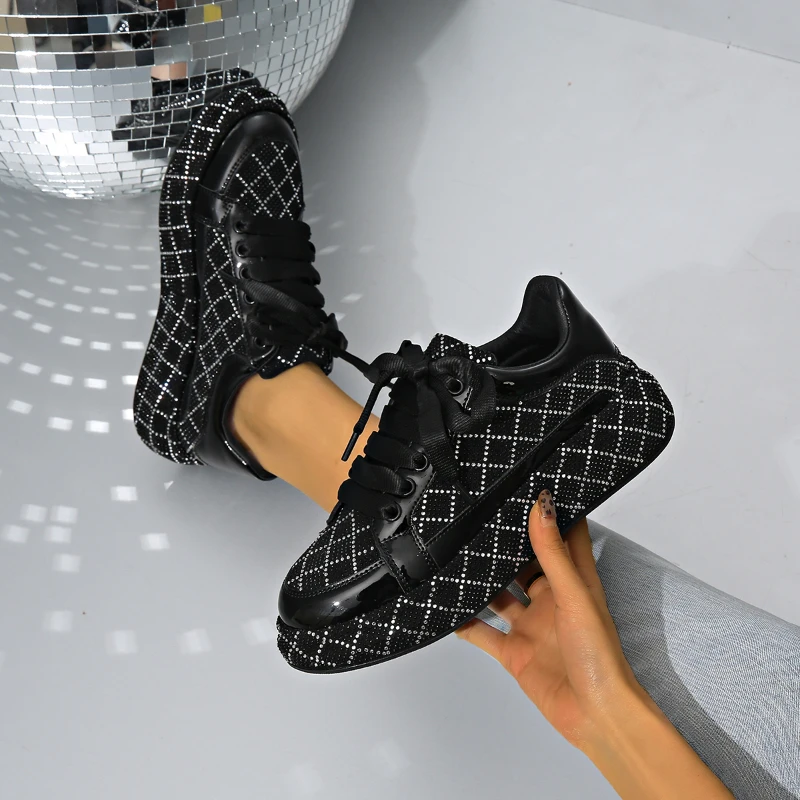 

Высококачественная модная удобная нескользящая дышащая спортивная повседневная женская обувь со шнуровкой и стразами на толстой подошве