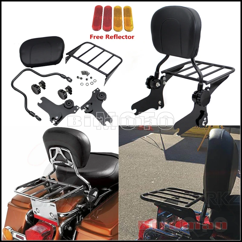 Motorcycle Rear Passenger Sissy Bar Adjustable Backrest Pad Luggage Rack For Harley Touring Road King Street Electra Glide 97-08