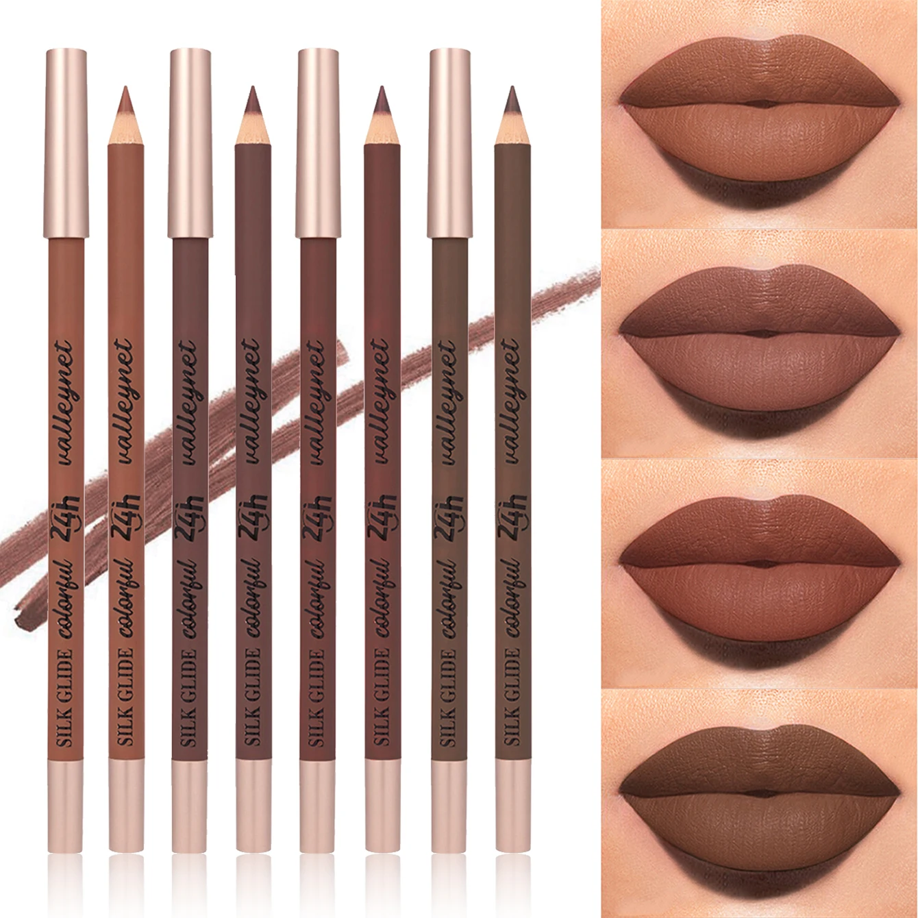 4 unidades/conjunto de delineador labial marrom fosco |   Maquiagem combinada de lábios com acabamento aveludado altamente pigmentado, à prova d'água de longa duração e cremosa
