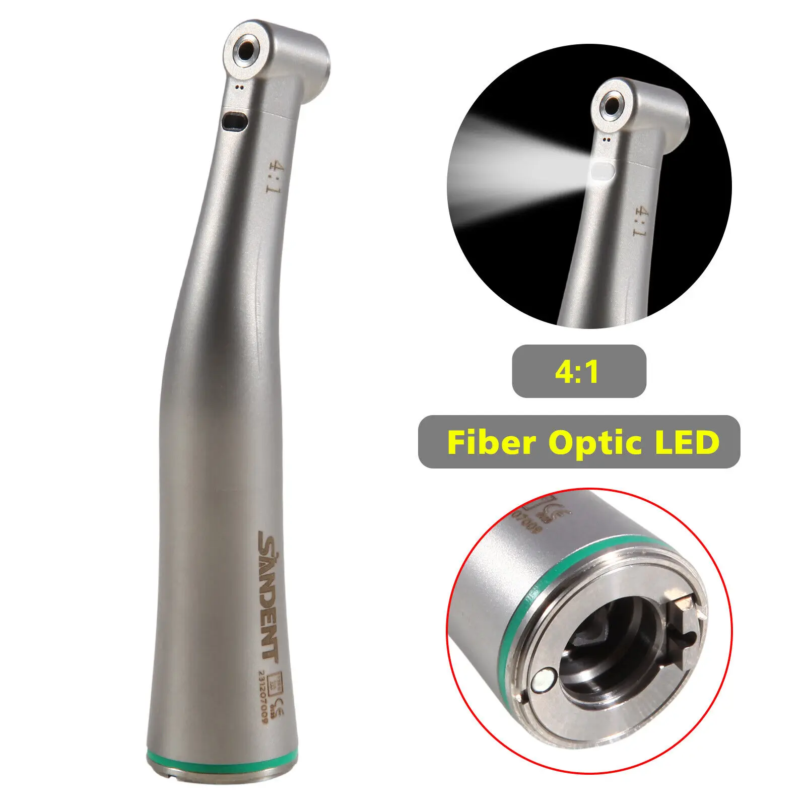 

NSK Style Dental Low Speed 4:1 Reduction Fiber Optic Led Contra Angle Handpiece For KAVO Electric Motor