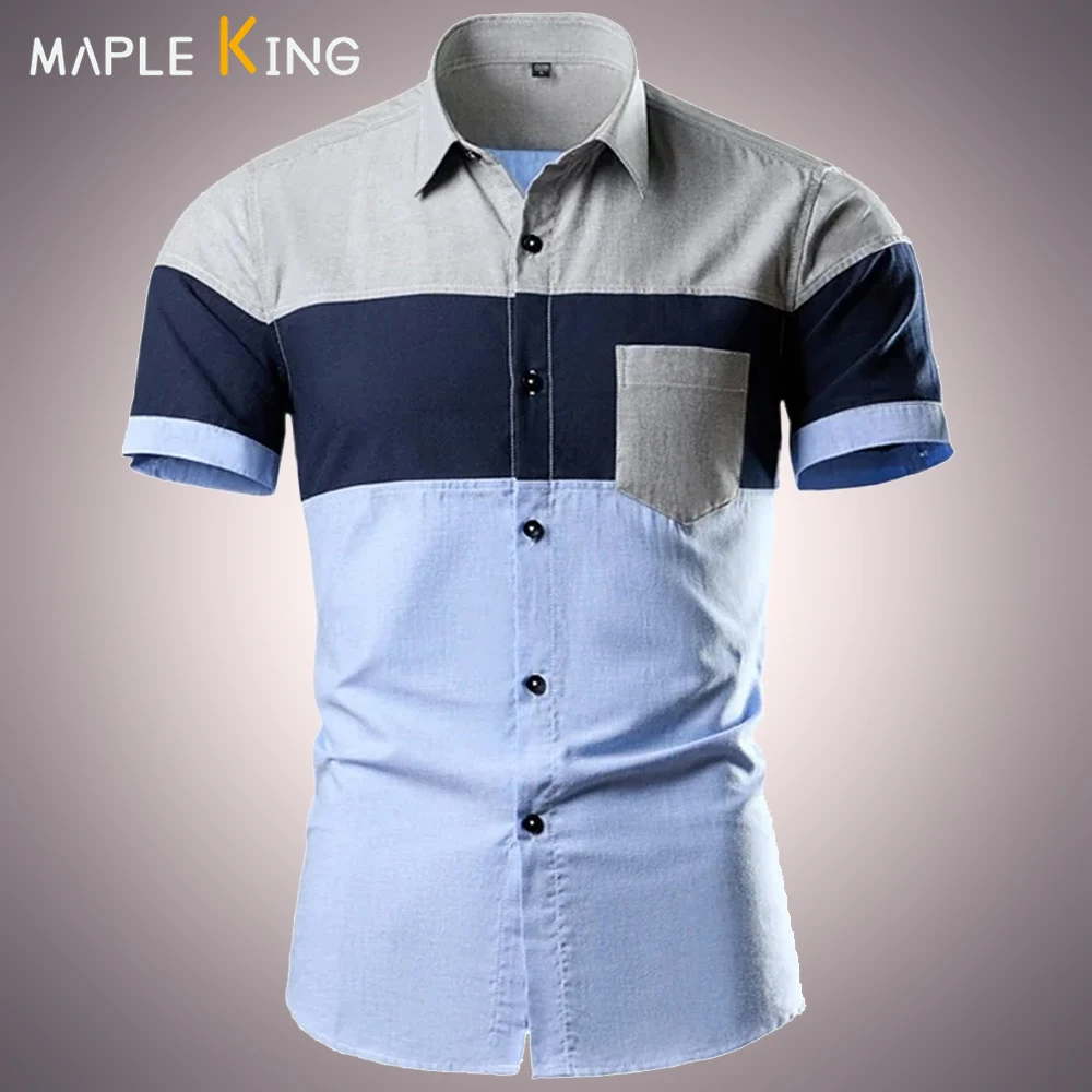 

Корейский стиль, мужские модные лоскутные цветные оксфордские рубашки, летние деловые рубашки с короткими рукавами Camisa Hombre, мужская официальная рубашка, рабочая одежда