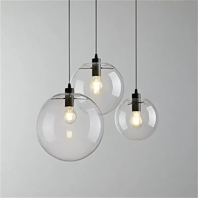 

Nordic Glass Ball Pendant Lights Modern Simple Round Clear Glass Hanging Lamp E27 Suspendu Industrial Lustre Lighting Home Decor