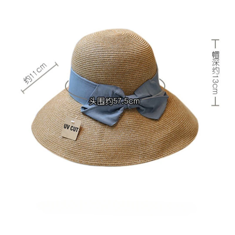 Women Large Brim Shade Bucket Hat Japan Straw Flat Eaves Dome Sun Hats Summer Foldable Sand Beach Sunscreen Hats