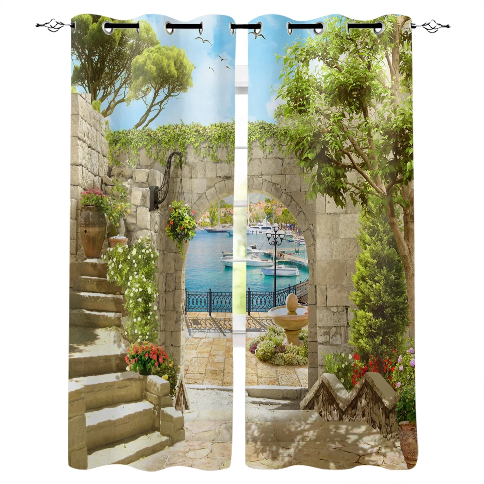 Italian Arches Building Seascape Blackout Curtains Window Curtains For Bedroom Living Room Decor Window Treatments